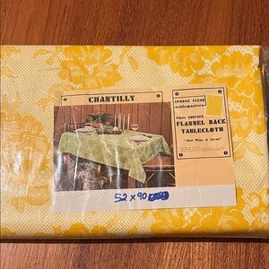 Vintage Golden Yellow Floral Flannel Back Tablecloth Chantilly Lace Floral